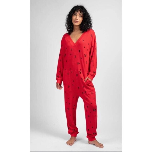 Lattelove The Wishful Waffle Jumpsuit Red Thermal Pajamas Size Large New - Picture 1 of 8